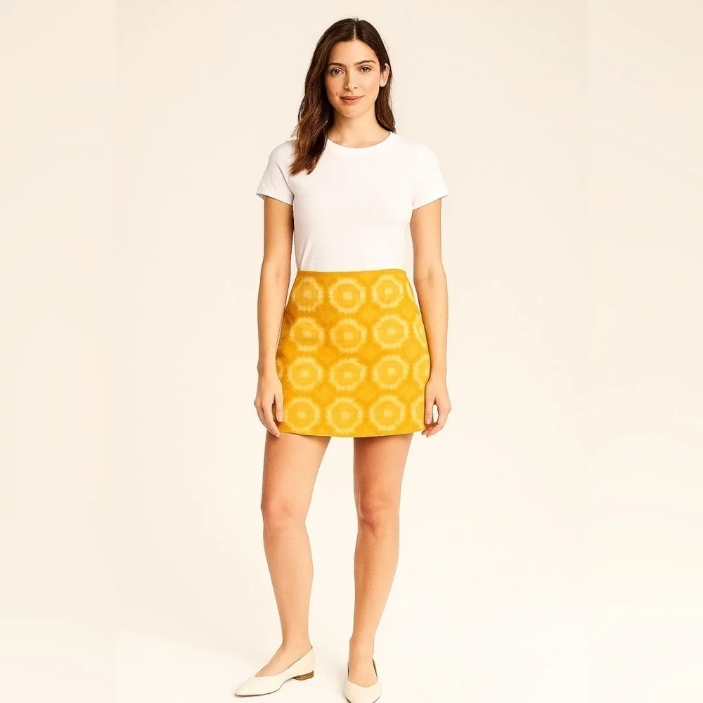 J. Crew Yellow and White Silk Blend Mini Skirt.  Size-6